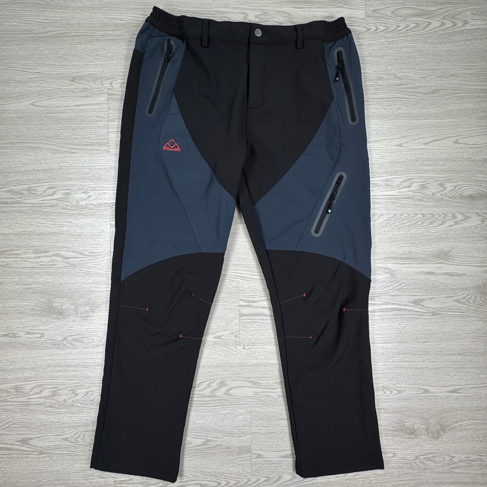 Outdoor Sports Mens Hiking Pants Fleece Lined Softshell Black Blue XL Zip Pocket